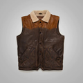 New Men Brown Sheepskin Shearling Fur Leather Vest