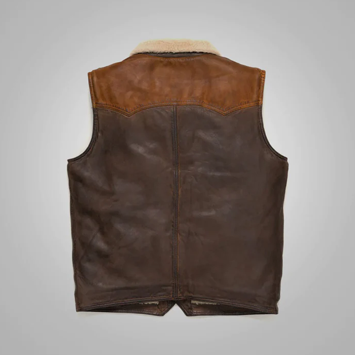 New Men Brown Sheepskin Shearling Fur Leather Vest
