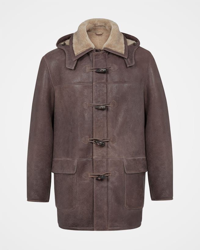 New Men  Brown Sheepskin Shearling Leather Bomber Jacket