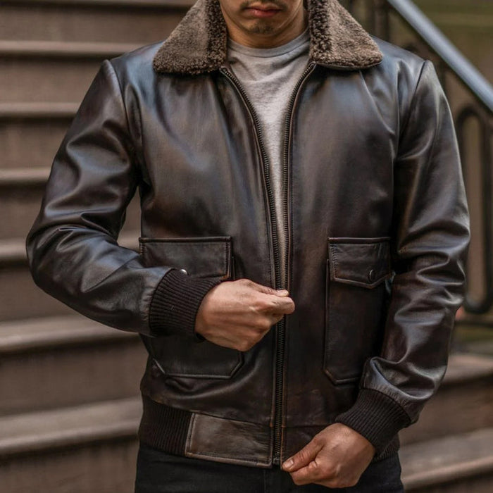 New Men G-1 Flight  Iconic Brown Sheepskin Leather  Bomber jacket