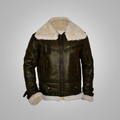 New Men Sheepskin Shearling Army Green B3 Bomber Genuine Leather Jacket
