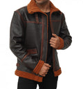 New Men Sheepskin Shearling Dark Brown Leather B3 Bomber Jacket