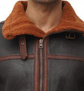 New Men Sheepskin Shearling Dark Brown Leather B3 Bomber Jacket