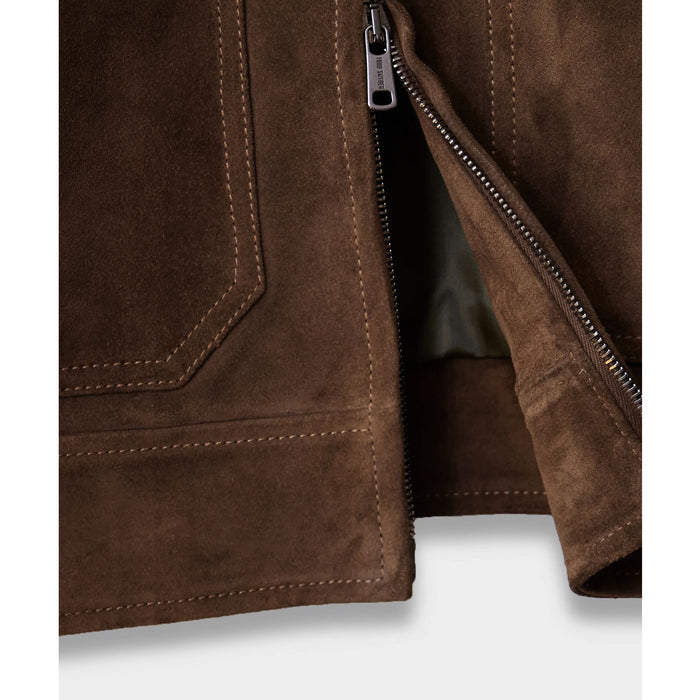 New Men Suede Lambskin Chocolate Brown Cowboy Trucker Leather Jacket