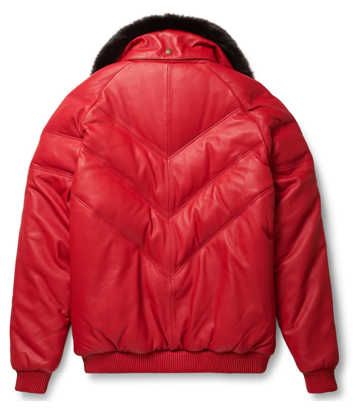 New Men V Bomber Jacket Red Color With Black  fur Collar