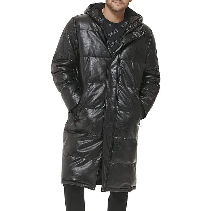 New Men's B3 Black Trench Leather Puffer Jacket