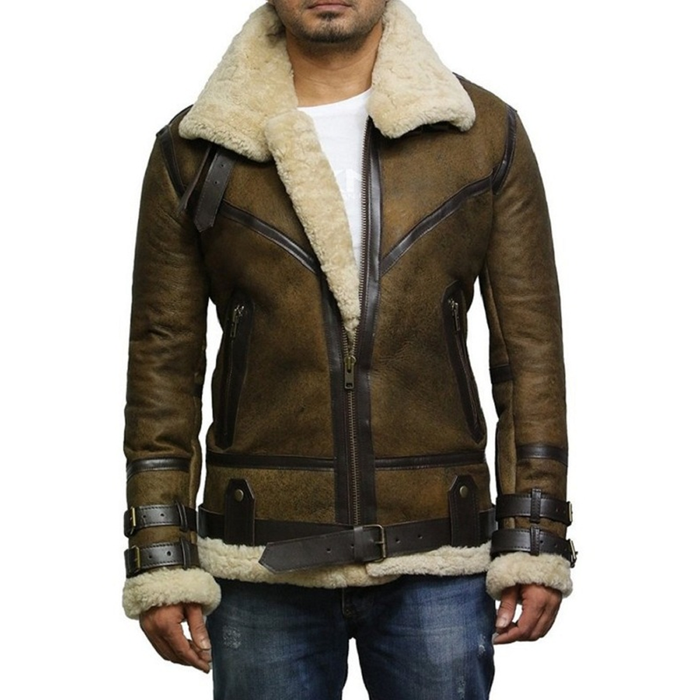 New Mens  B6 RAF Aviator leaepskin Shearling Leather Jacket