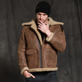 New Mens Brown Short Lambskin Fur Shearling Leather Bomber Jacket Coat