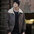 New Mens Chocolate Brown Sheepskin Shearling RAF Flight Aviator Leather Bomber Jacket