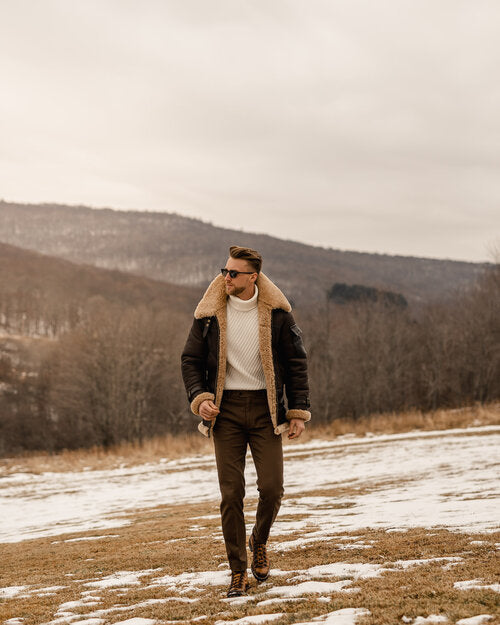 New Men's Genuine Sheepskin Shearling B3 Bomber Leather Jacket – Real Leather Vintage Aviator Winter Coat for Extreme Cold Weather