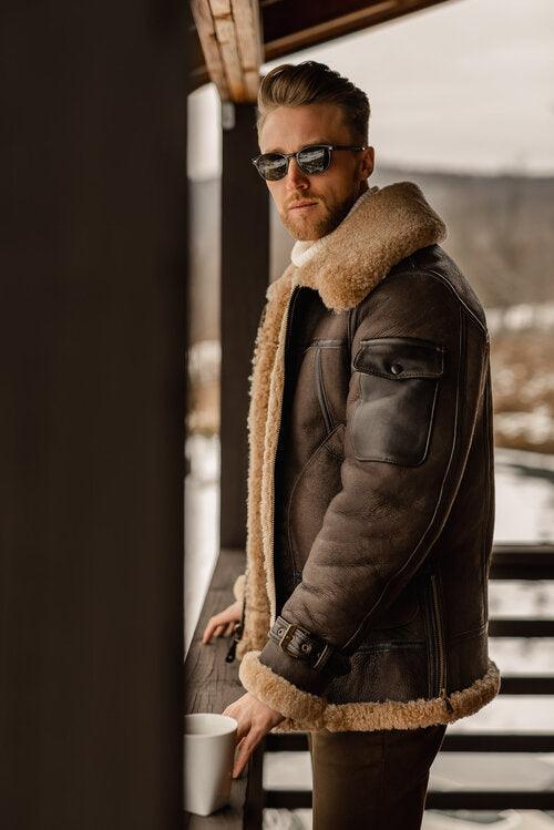 Sheepskin Brown B3 Shearling Flying Aviator Leather Jacket