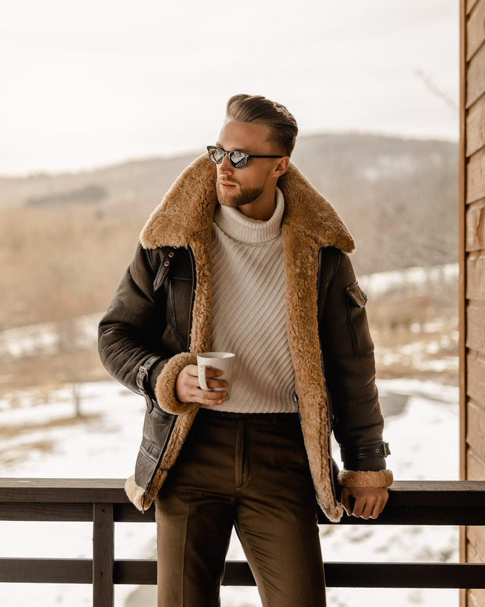 Sheepskin Brown B3 Shearling Flying Aviator Leather Jacket