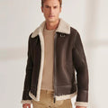 New Men's Sheepskin Brown Pilot Shearling Aviator Leather Bomber Jacket