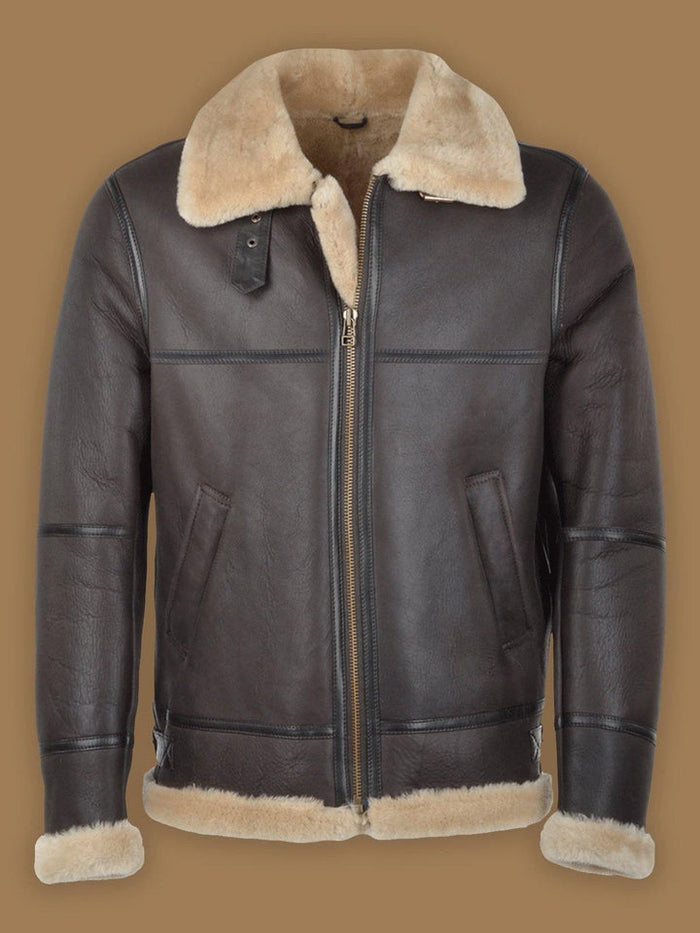 Men-Dark-Brown-RAF-Shearling-Bomber-Leather-Jacket-