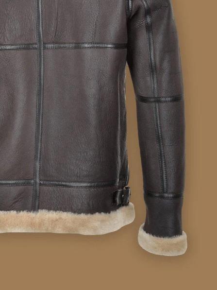 New Men's Sheepskin Shearling Dark Brown Leather Bomber Jacket