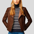 New Olivia Brown Motorcycle Sheepskin Leather Biker Jacket For Women