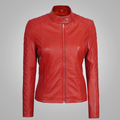 New Red Women's Designer Cropped Lambskin Leather Biketr Jacket