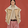 New Shearling Sheepskin  Camel Thick Fur Leather Vest For Women