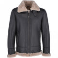 New Shearling Sheepskin Real Leather Black Bomber Jacket For Men