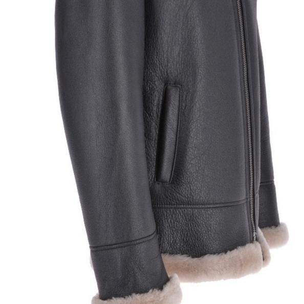 New Shearling Sheepskin Real Leather Black Bomber Jacket For Men