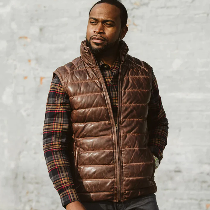 New Sheepskin Dark Brown Bubble Leather Vest For Men