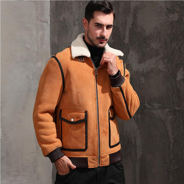New Stylish Shearling Aviator Leather Bomber Jacket for Men