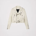 New white Women Sheepskin Aviator Motorcycle Genuine Leather Biker Jacket