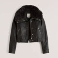 New Women Black Fashion Shearling Sheepskin Aviator Leather Jacket