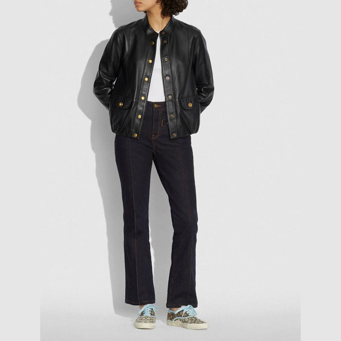 New Women Black RAF Shearling Sheepskin B3 Bomber Biker Leather jacket