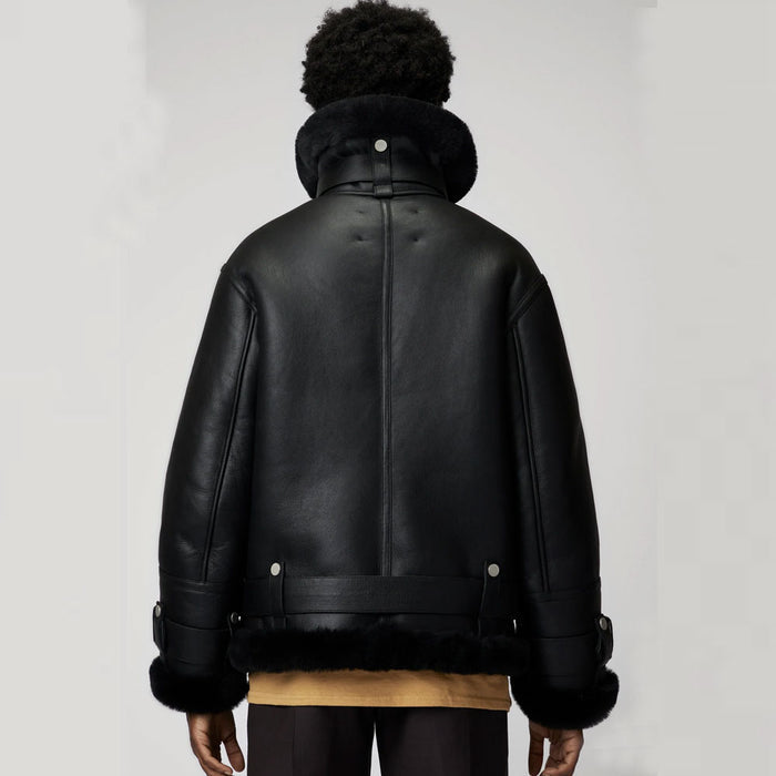 New Women RAF B3 Sheepskin Shearling  Aviator Styled Leather Black Jacket