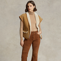 New Women Sheepskin Brown Aviator Shearling Leather Vest