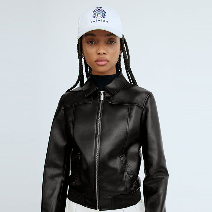 New Women Sheepskin Shearling Aviator Motorbike Black Leather Bomber Jacket