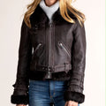 New Women Sheepskin Shearling Bomber Leather Jacket