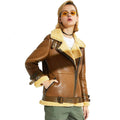 New Women Sheepskin Shearling Leather Bomber Jacket