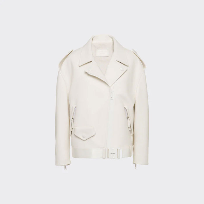 New Women White Sheepskin Genuine Aviator Motorcycle Leather Biker Jacket
