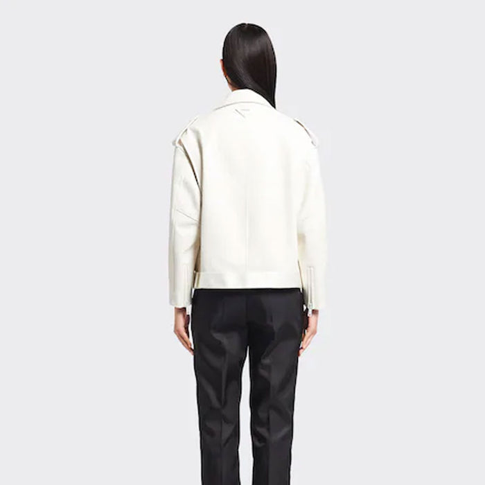 New Women White Sheepskin Genuine Aviator Motorcycle Leather Biker Jacket
