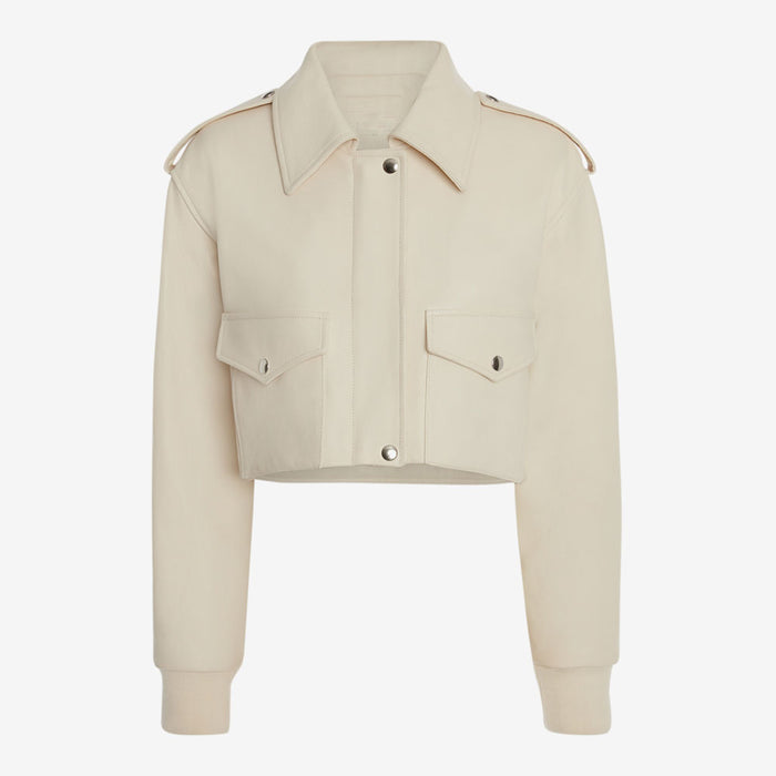 New Women's White Lumbskin Shearling Aviator Genuine Leather Biker Jacket