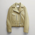 New Women's Yellow Lambskin Motorcycle Aviator Leather Riding Biker Jacket