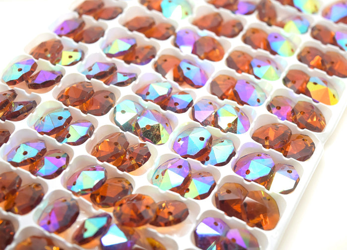 Octagon Glass Beads 14mm - Amber AB