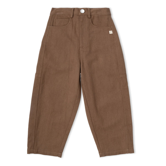 brown barrel pants on white background