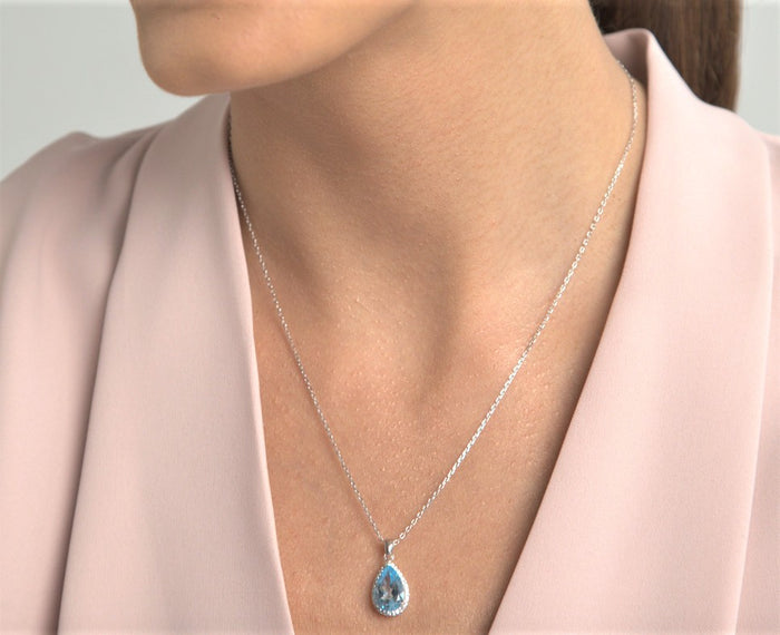 Pear-shaped Blue Topaz Necklace
