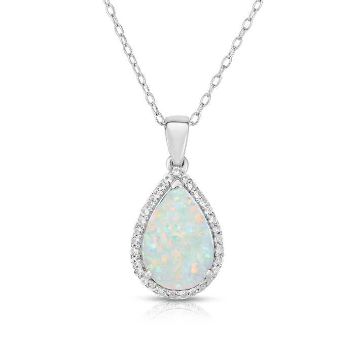 pear-shaped opal necklace surrounded by the brilliance of white sapphire accents