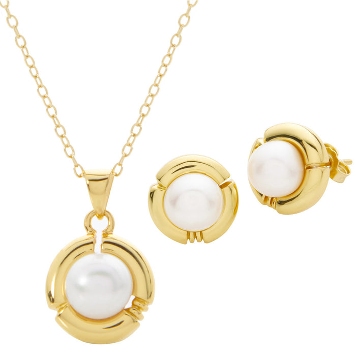 Pearl Earring & Necklace Set - Gold Overlay - Final Sale