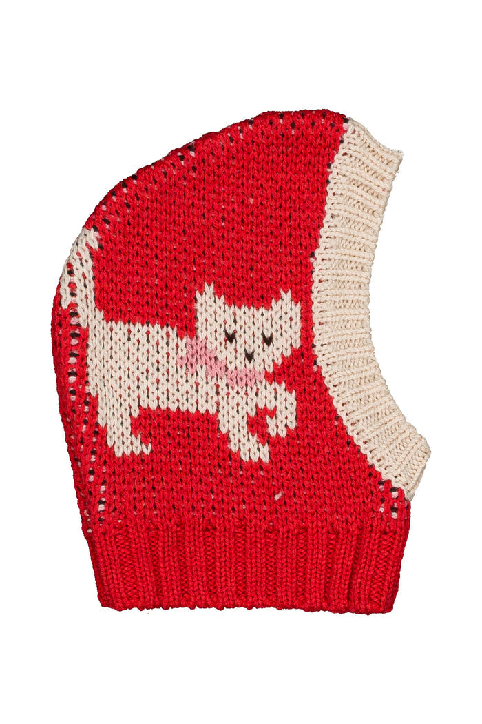 balaclava in red with cat design