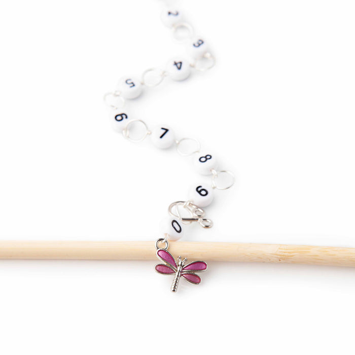 Pink Dragonfly Chain Row Chain Counter on a chain, shown on white background