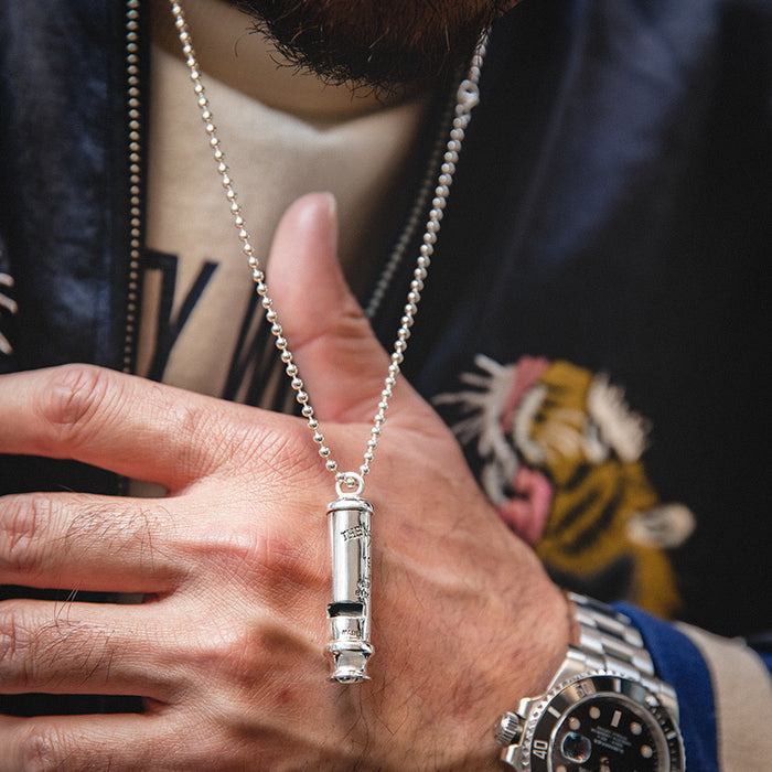 Polished Silver Whistle Pendant Necklace | Functional Streetwear Ball Chain Jewelry