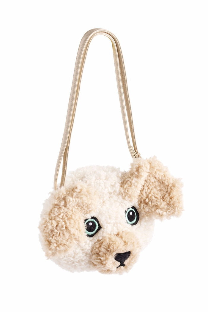 Plush dog-shaped bag on a white background