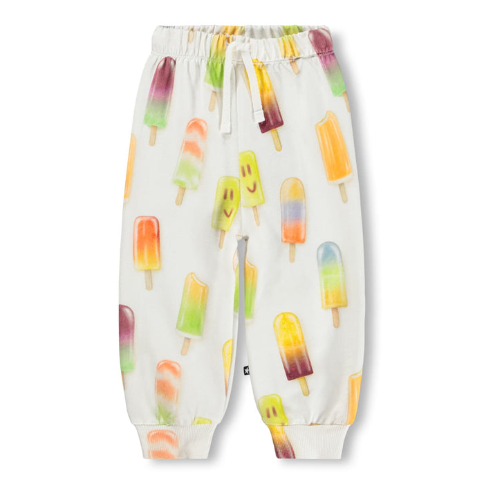 Pants with colorful popsicle pattern on a white background