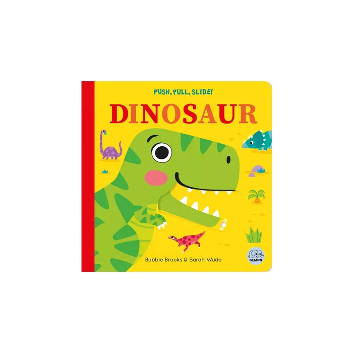 Board book with yellow covering featuring dinosaurs
