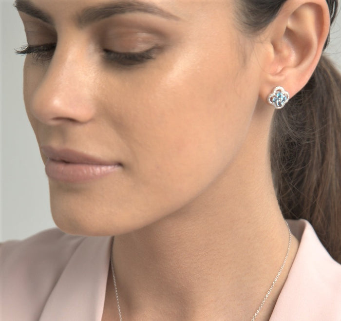 Quatrefoil Blue Topaz & Diamond Earrings